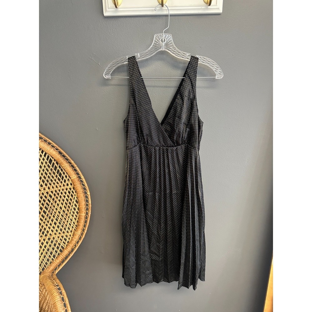 Vintage Y2K Fredericks Of Hollywood Slip Dress Sz M Satin Blk Wh Polka Dot Pleat